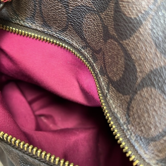 SOLD IN STORE Coach Signature Stitching Tote Brown/Magenta - Picture 7 of 16